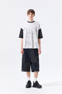 PATCHWORK CARGO BERMUDA PANTS FOR MEN IN CHARCOAL GREY
