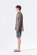 MIXED CHECK OVER FIT SHIRT IN BROWN