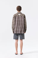 MIXED CHECK OVER FIT SHIRT IN BROWN