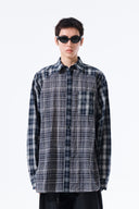 MIXED CHECK OVER FIT SHIRT IN NAVY