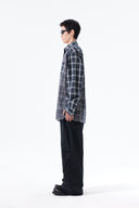 MIXED CHECK OVER FIT SHIRT IN NAVY