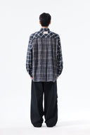 MIXED CHECK OVER FIT SHIRT IN NAVY