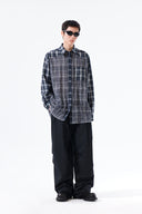 MIXED CHECK OVER FIT SHIRT IN NAVY