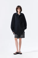 MIXED PANEL OVER FIT SHIRT IN BLACK
