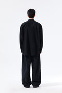 MIXED PANEL OVER FIT SHIRT IN BLACK