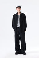 MIXED PANEL OVER FIT SHIRT IN BLACK