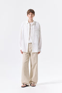 MIXED PANEL OVER FIT SHIRT IN WHITE