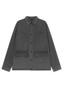 WASHED COTTON DRAWSTRING SHIRT IN CHARCOAL GREY