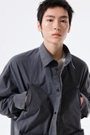 WASHED COTTON DRAWSTRING SHIRT IN CHARCOAL GREY