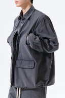 WASHED COTTON DRAWSTRING SHIRT IN CHARCOAL GREY