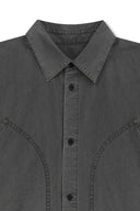 WASHED COTTON DRAWSTRING SHIRT IN CHARCOAL GREY