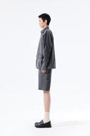 WASHED COTTON DRAWSTRING SHIRT IN CHARCOAL GREY
