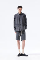 WASHED COTTON DRAWSTRING SHIRT IN CHARCOAL GREY