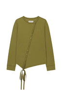 ASYMMETRIC BUTTON CLOSURE TOP IN OLIVE
