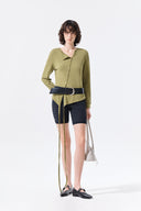 ASYMMETRIC BUTTON CLOSURE TOP IN OLIVE