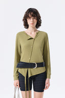 ASYMMETRIC BUTTON CLOSURE TOP IN OLIVE