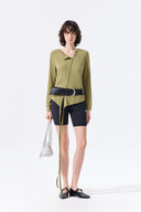 ASYMMETRIC BUTTON CLOSURE TOP IN OLIVE