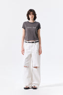 TONAL RIB LOGO CROP TOP IN CHARCOAL