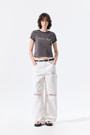 TONAL RIB LOGO CROP TOP IN CHARCOAL