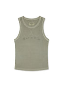DISTRESSED SLEEVELESS LOGO TOP IN BEIGE