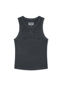 DISTRESSED SLEEVELESS LOGO TOP IN CHARCOAL GREY