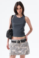 DISTRESSED SLEEVELESS LOGO TOP IN CHARCOAL GREY