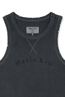 DISTRESSED SLEEVELESS LOGO TOP IN CHARCOAL GREY