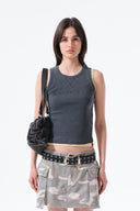 DISTRESSED SLEEVELESS LOGO TOP IN CHARCOAL GREY