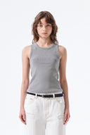 DISTRESSED SLEEVELESS LOGO TOP IN LIGHT GRAY