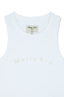 DISTRESSED SLEEVELESS LOGO TOP IN WHITE