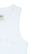 DISTRESSED SLEEVELESS LOGO TOP IN WHITE