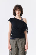 DRAPED ASYMMETRIC SLEEVELESS TOP IN BLACK