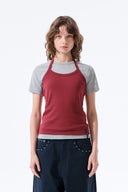 LABEL DETAIL HALTER TANK TOP IN WINE