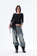 3/4 SLEEVE TOP & TANK LAYERED SET IN BLACK