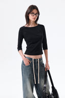 3/4 SLEEVE TOP & TANK LAYERED SET IN BLACK