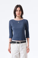3/4 SLEEVE TOP & TANK LAYERED SET IN SMOKE BLUE