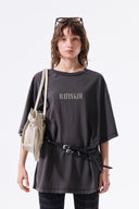 VINTAGE LETTERING GRAFFITI TOP IN CHARCOAL GREY