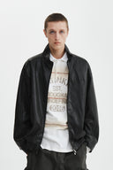 SMALL LOGO FAUX LEATHER HIGH NECK JUMPER IN DARK BROWN