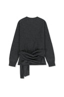 WRAP TIE KNIT PULLOVER IN CHARCOAL GREY