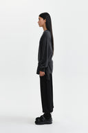 WRAP TIE KNIT PULLOVER IN CHARCOAL GREY