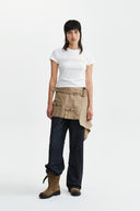 BELTED LAYERED MINI SKIRT IN BEIGE