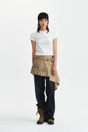 BELTED LAYERED MINI SKIRT IN BEIGE