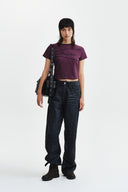 DIAGONAL CUT LOGO CROP TOP IN PURPLE