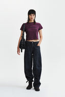 DIAGONAL CUT LOGO CROP TOP IN PURPLE