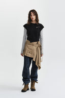 BELTED LAYERED MINI SKIRT IN BEIGE