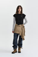 BELTED LAYERED MINI SKIRT IN BEIGE
