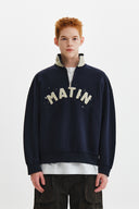 APPLIQUE LOGO COLLAR QUARTER ZIP UP IN NAVY