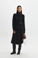 RAW EDGE FLAP BELTED SKIRT IN BLACK