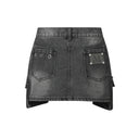 DELVE BACK LEATHER CARGO DENIM SKIRT IN BLACK