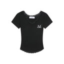 SUNNIOR LACE V-NECK HALF T IN BLACK
